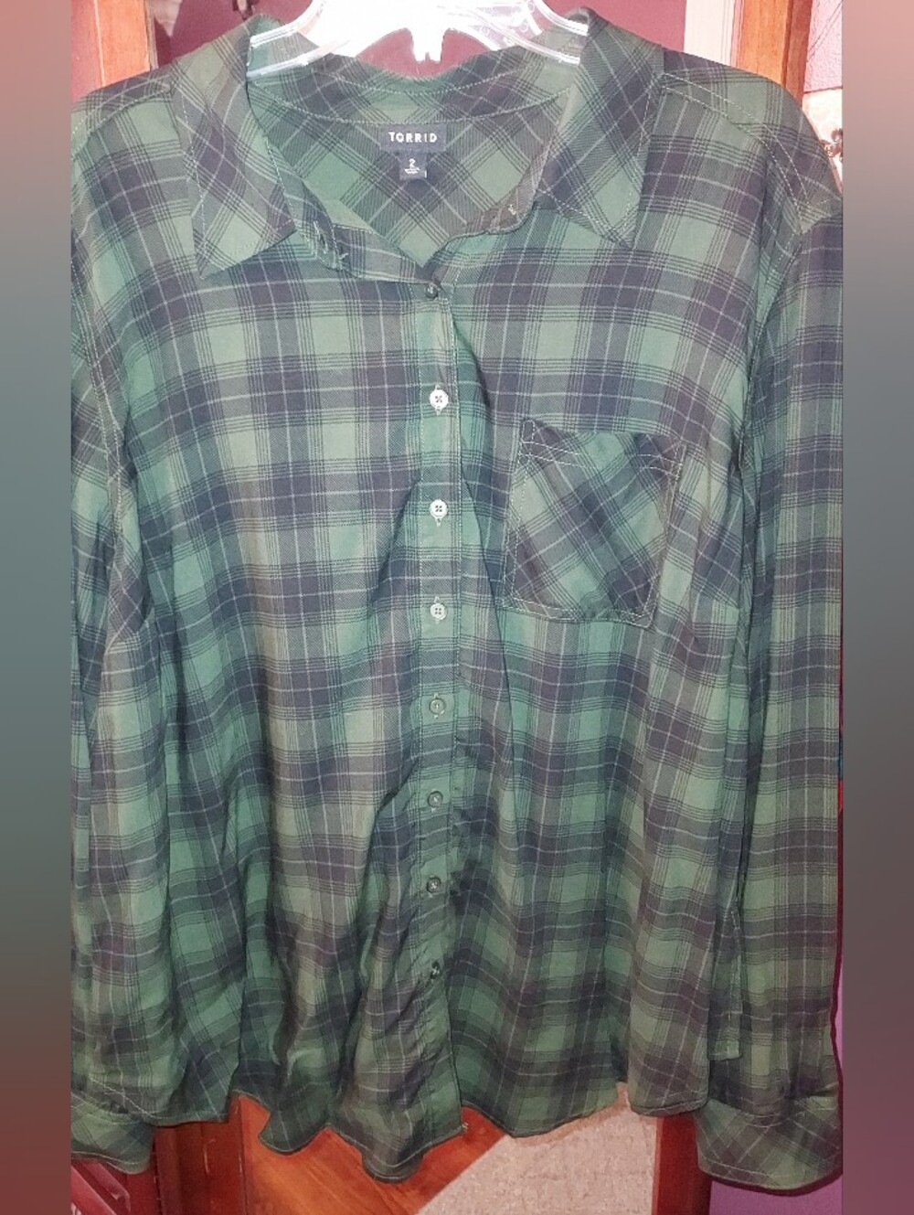 torrid Green & Black Plaid Button-Down Shirt